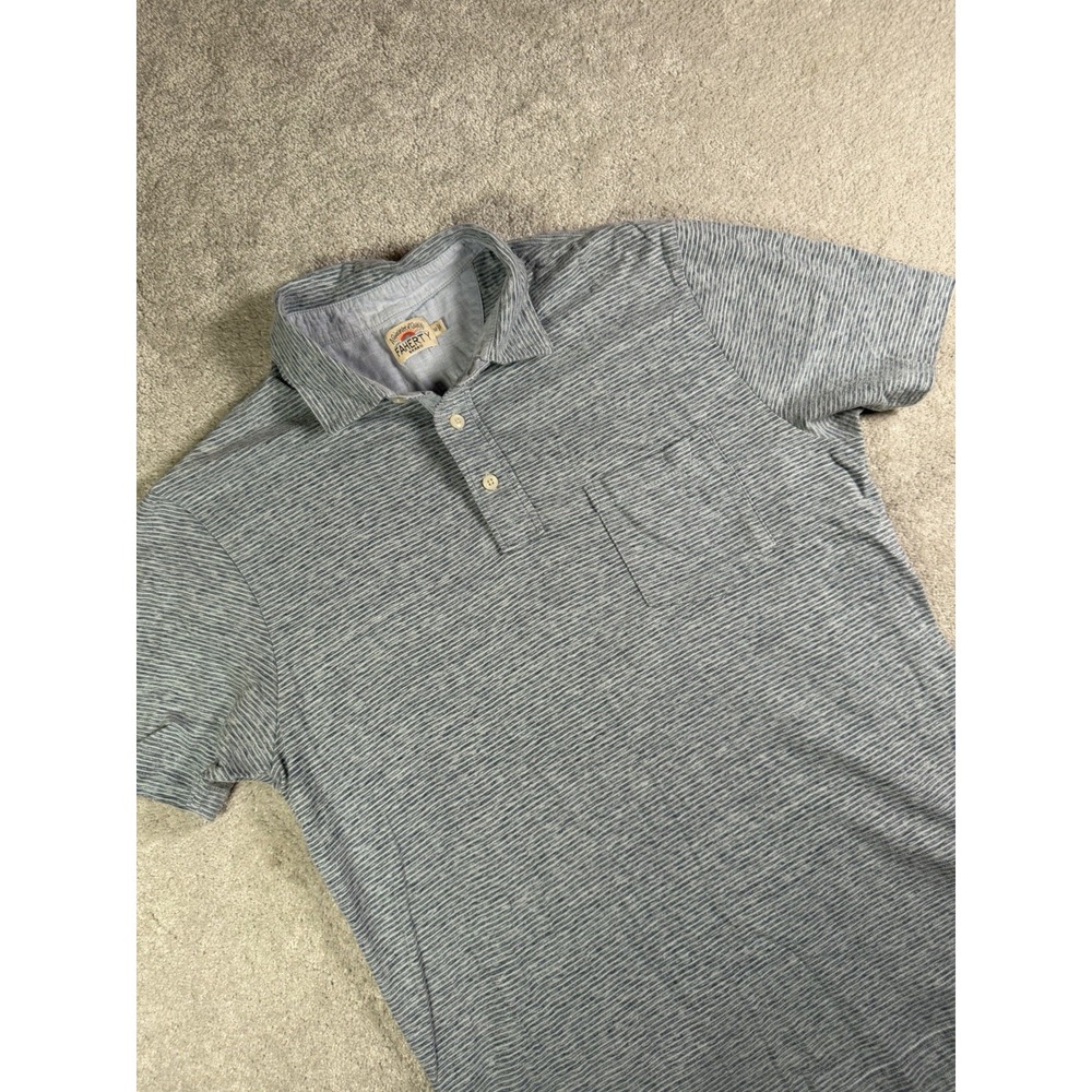 Faherty Brand Men's Medium Polo Shirt Blue Gray Striped Cotton Blend Pocket